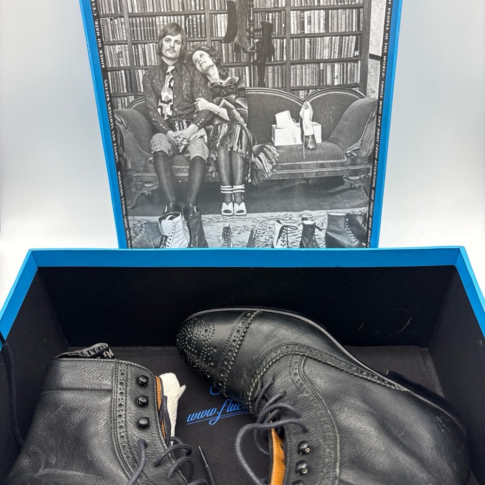 John Fluevog Hartford Flat Brogue Dress Boots, Unisex M4/W6, Black - Picture 9 of 9
